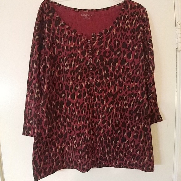Relativity Tops - RELATIVITY Burgundy Animal Print Top XL